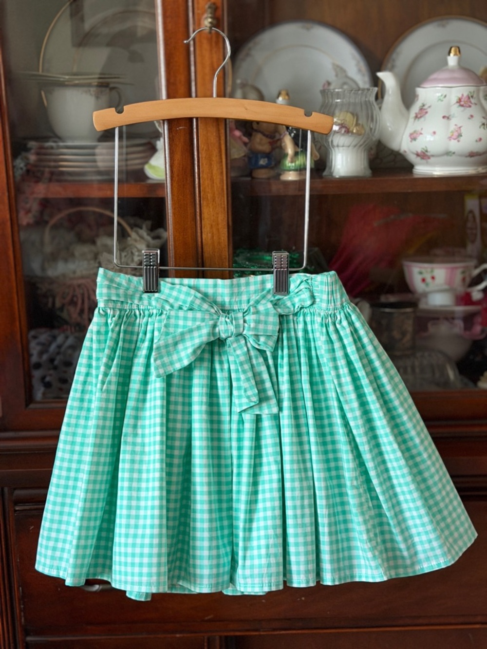 New girls full skirt Teal/aqua Gingham size 7